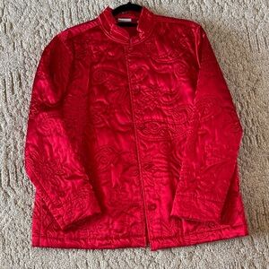 Red Embroidered Mandarin Collar Jacket